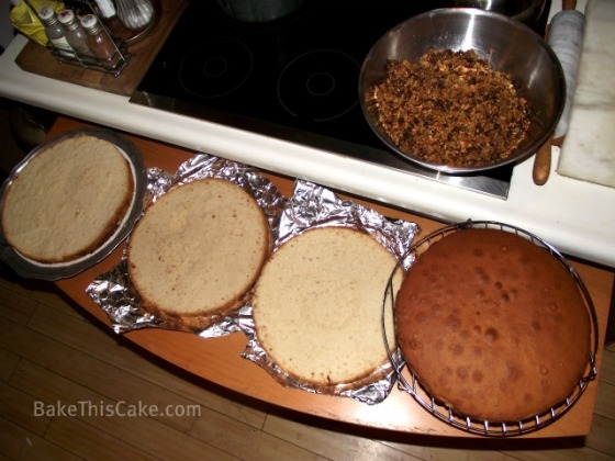 Getting the Lady Baltimore Cakes ready to frost by BakeThisCake