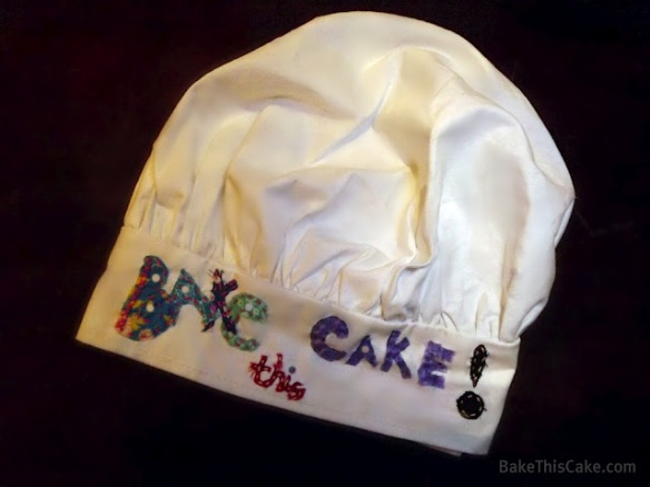 Bake This Cake chef hat stitched by Lindsey for Bake This Cake