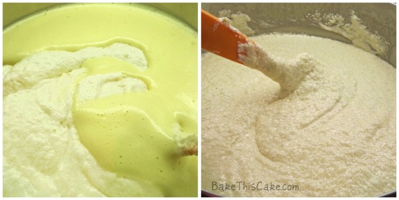 Folding Creamed Eggs into Boston Butter Cake Batter Collage Bake This Cake