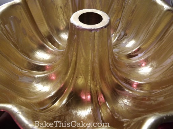 Copper Bundt Pan prepped with shortening by bake this cake