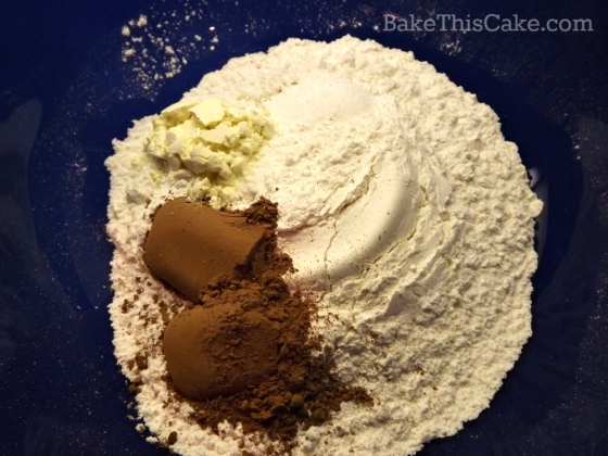 Cocoa and flour mixture for vintage natural red velvet cake by bake this cake
